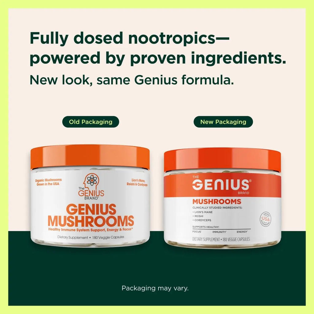 Genius Mushroom Supplement - Full-Spectrum Lion’s Mane, Cordyceps, Reishi -Daily Brain Nootropic for Energy, Focus, Memory & Overall Wellness - 180 Capsules – Organic for Mental Clarity & Performance - TrustMedUSA