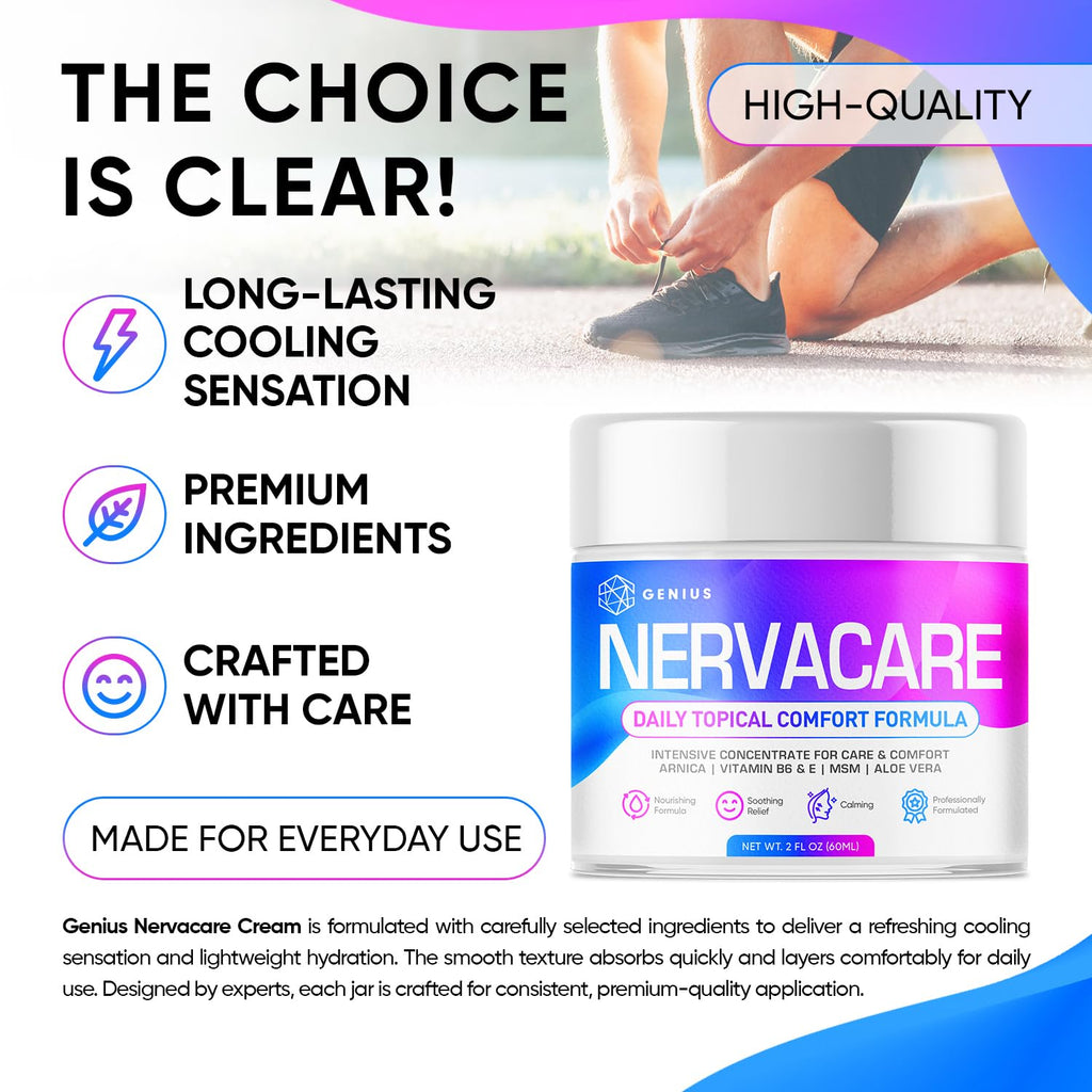 Genius Nervacare – Neuropathy Cream for Feet, Hands, Legs & Toes – Nerve Comfort Cream with Menthol, Arnica, MSM, Vitamin B6, Aloe Vera – Fast-Absorbing, Non-Greasy 2Oz - TrustMedUSA