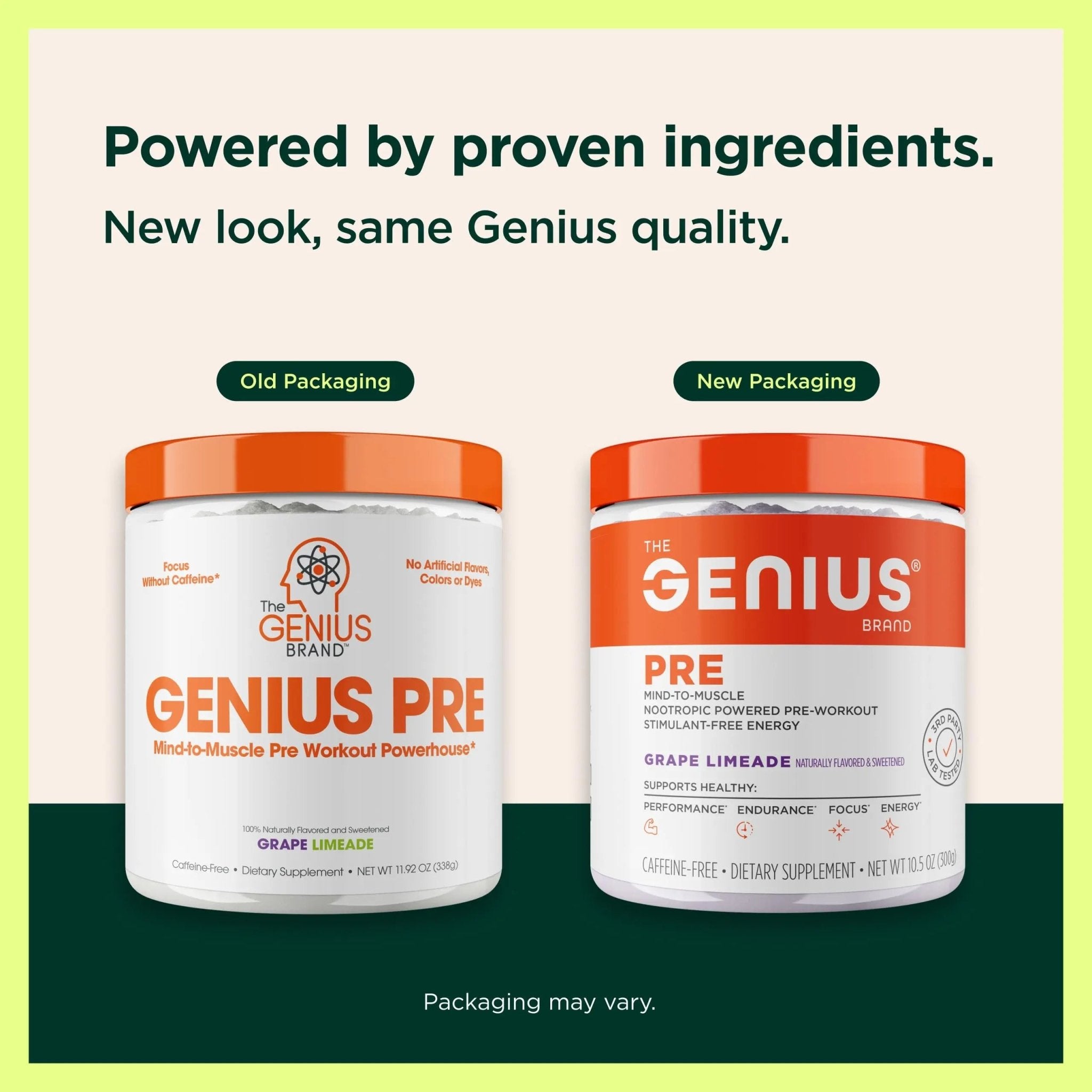 Genius Pre Caffeine-Free Pre Workout Boosted Energy, Focus, Performance Nootropic Formula AlphaSize, Citrulline Malate, CarnoSyn Beta Alanine Endurance, Stamina, Recovery, 20 Servings - Grape Limeade - TrustMedUSA