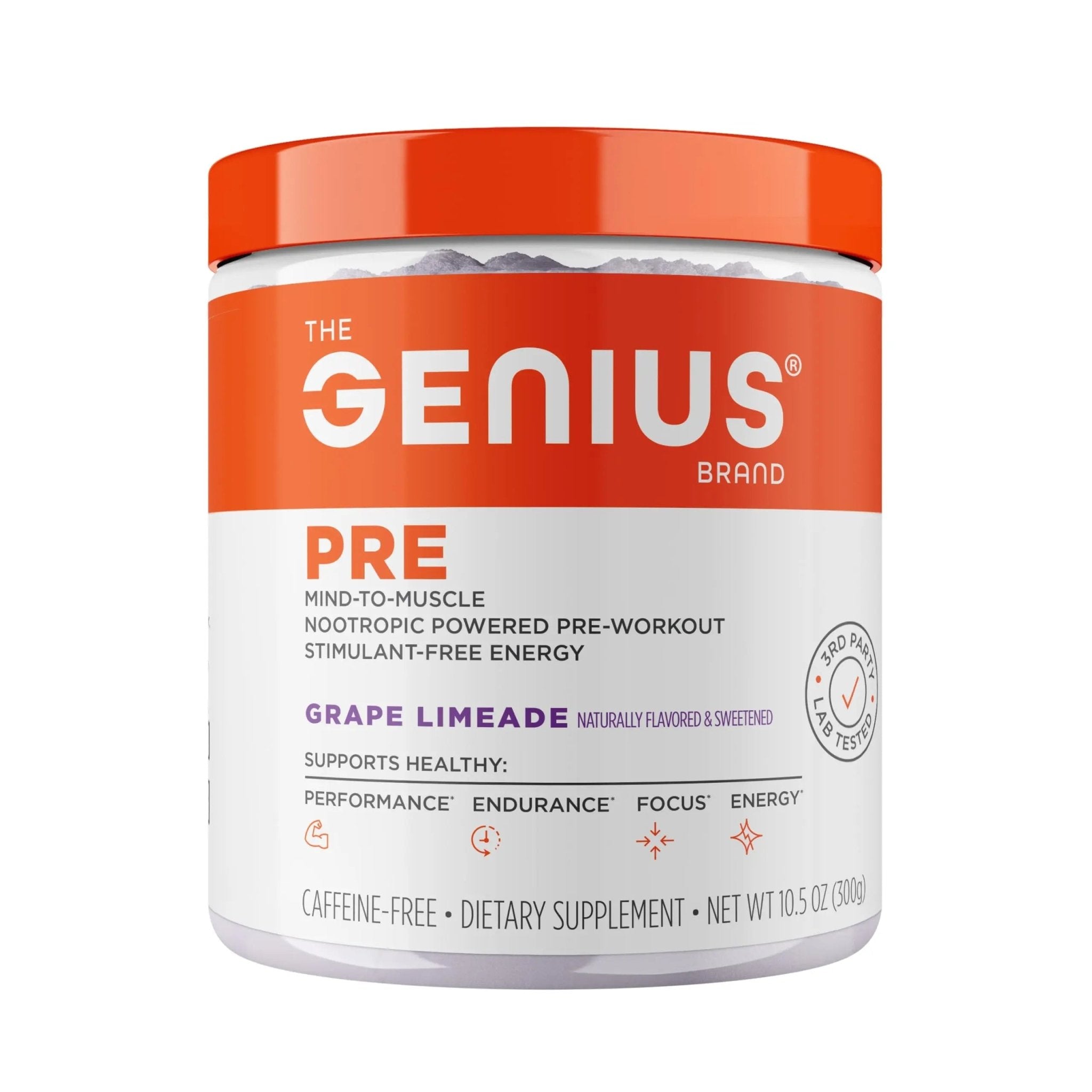 Genius Pre Caffeine-Free Pre Workout Boosted Energy, Focus, Performance Nootropic Formula AlphaSize, Citrulline Malate, CarnoSyn Beta Alanine Endurance, Stamina, Recovery, 20 Servings - Grape Limeade - TrustMedUSA