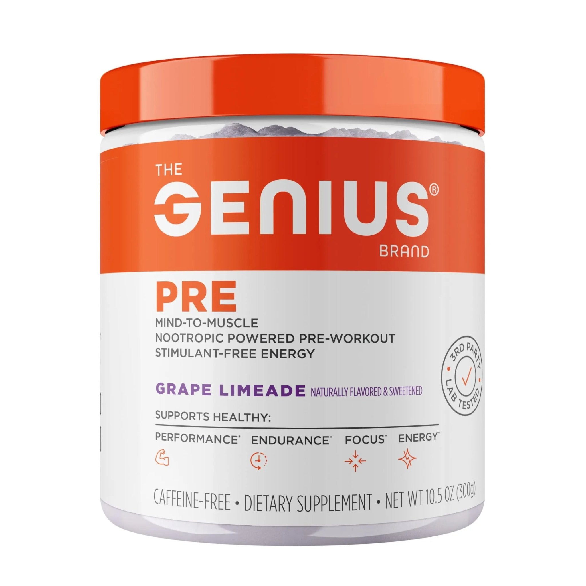 Genius Pre Caffeine-Free Pre Workout Boosted Energy, Focus, Performance Nootropic Formula AlphaSize, Citrulline Malate, CarnoSyn Beta Alanine Endurance, Stamina, Recovery, 20 Servings - Grape Limeade - TrustMedUSA