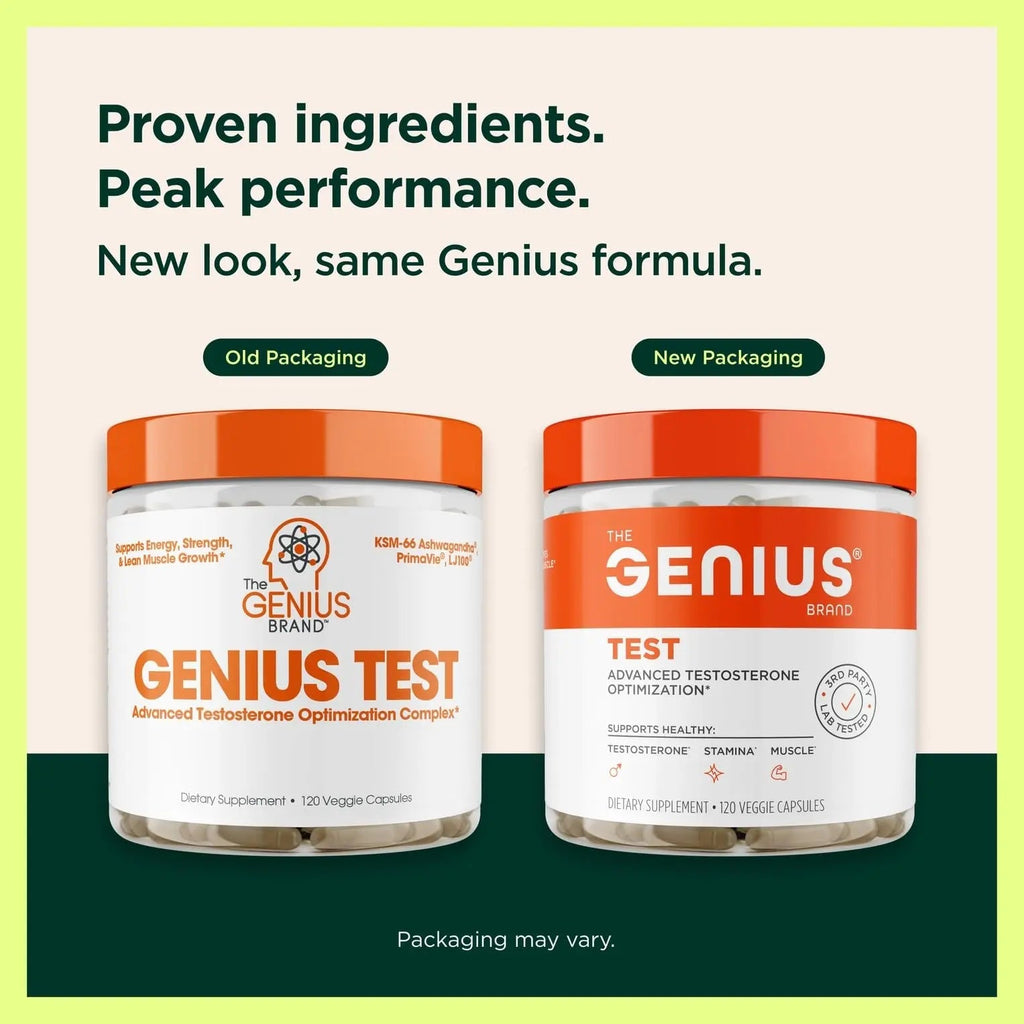 Genius Test, Advanced Testosterone Booster for Men - Natural Stamina, Endurance, Energy & Strength Enhancing Supplement - Lean Muscle Builder, Brain & Libido Support Male Supplements, 120 Veggie Pills - TrustMedUSA