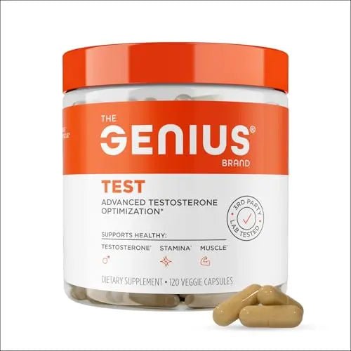 Genius Test, Advanced Testosterone Booster for Men - Natural Stamina, Endurance, Energy & Strength Enhancing Supplement - Lean Muscle Builder, Brain & Libido Support Male Supplements, 120 Veggie Pills - TrustMedUSA