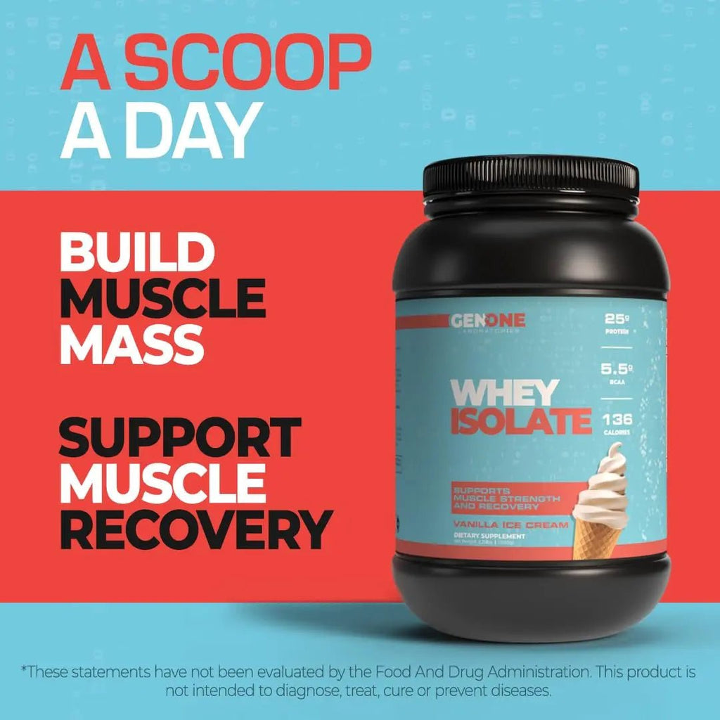 GenOne Whey Protein Powder Isolate, 25g Protein and 5.5g BCAAs per Serving, Vanilla Ice - TrustMedUSA