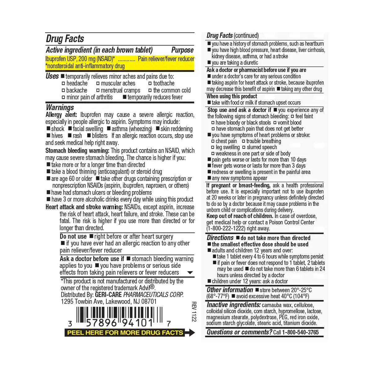 Geri Care IBUPROFEN Pain Relief Tablets (100 Count) - TrustMedUSA