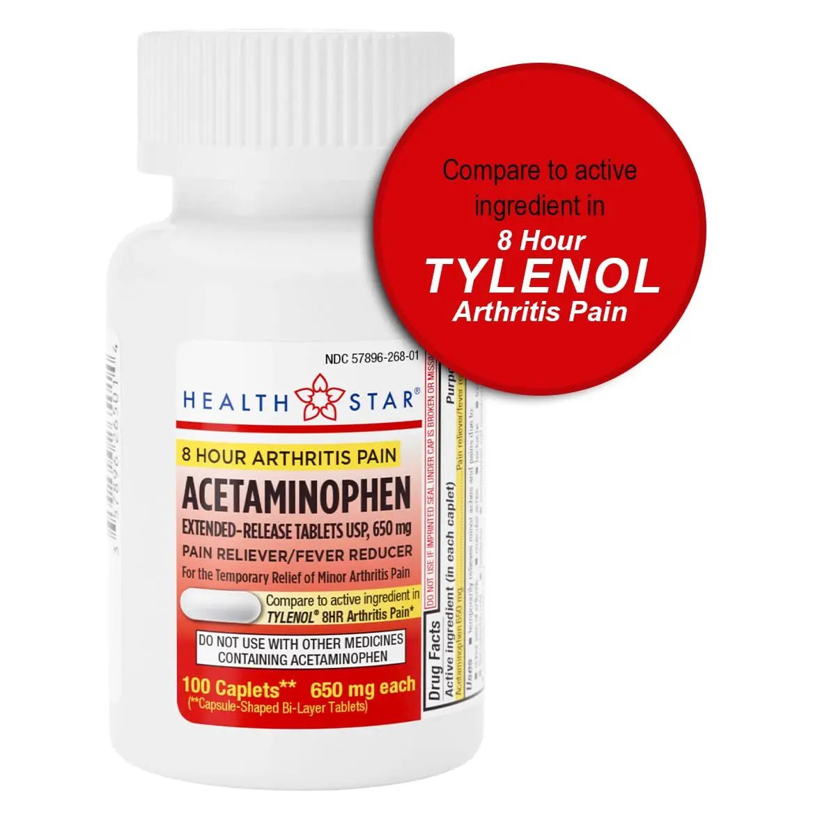 GeriCare Acetaminophen Extended-Release Arthritis 650mg Caplets, Pain Reliever, Arthritis Symptoms, Fever Reduction, 100 Count (Pack of 1) - TrustMedUSA