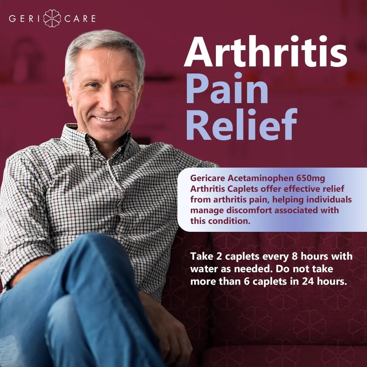 GeriCare Acetaminophen Extended-Release Arthritis 650mg Caplets, Pain Reliever, Arthritis Symptoms, Fever Reduction, 100 Count (Pack of 1) - TrustMedUSA