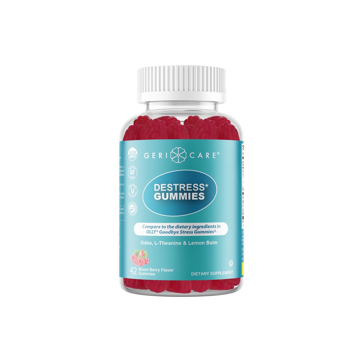 GeriCare DeStress Gummies with GABA, L-Theanine & Lemon Balm Mixed Berry Flavor – 42 Count – Supports Relaxation & Mental Clarity – Non-GMO, Gluten-Free, Vegan - TrustMedUSA