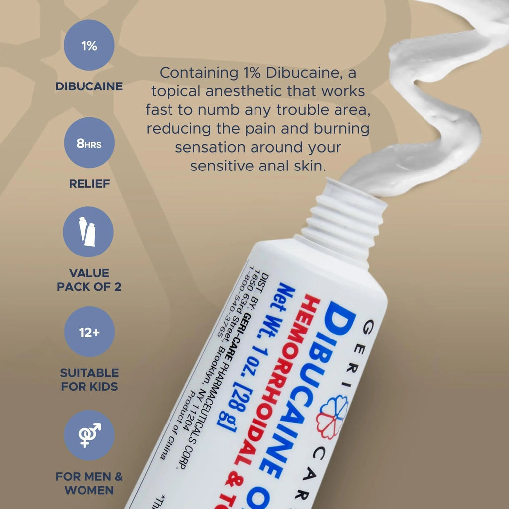 GeriCare Dibucaine Hemorroid Ointment 1% Pain-Relief Hemorrhoid Cream |Hemorroidal & Topical Analgesic| Quick Relief from Burning & Itching | Fast-Acting External Hemorrhoid Treatment 1oz (2 Pack) - TrustMedUSA