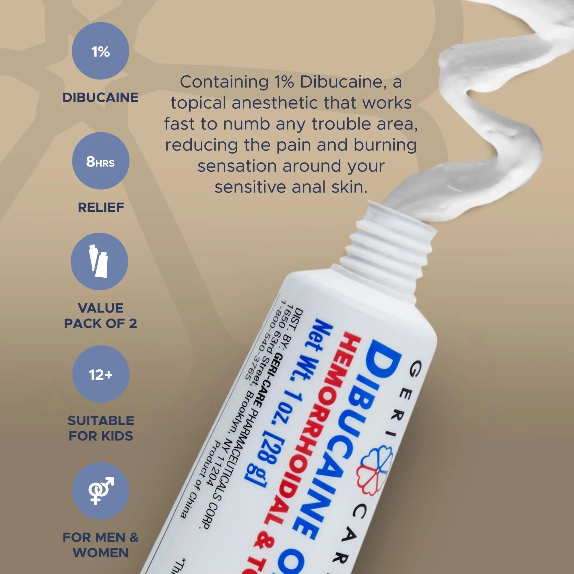 GeriCare Dibucaine Hemorroid Ointment 1% Pain-Relief Hemorrhoid Cream |Hemorroidal & Topical Analgesic| Quick Relief from Burning & Itching | Fast-Acting External Hemorrhoid Treatment 1oz (2 Pack) - TrustMedUSA