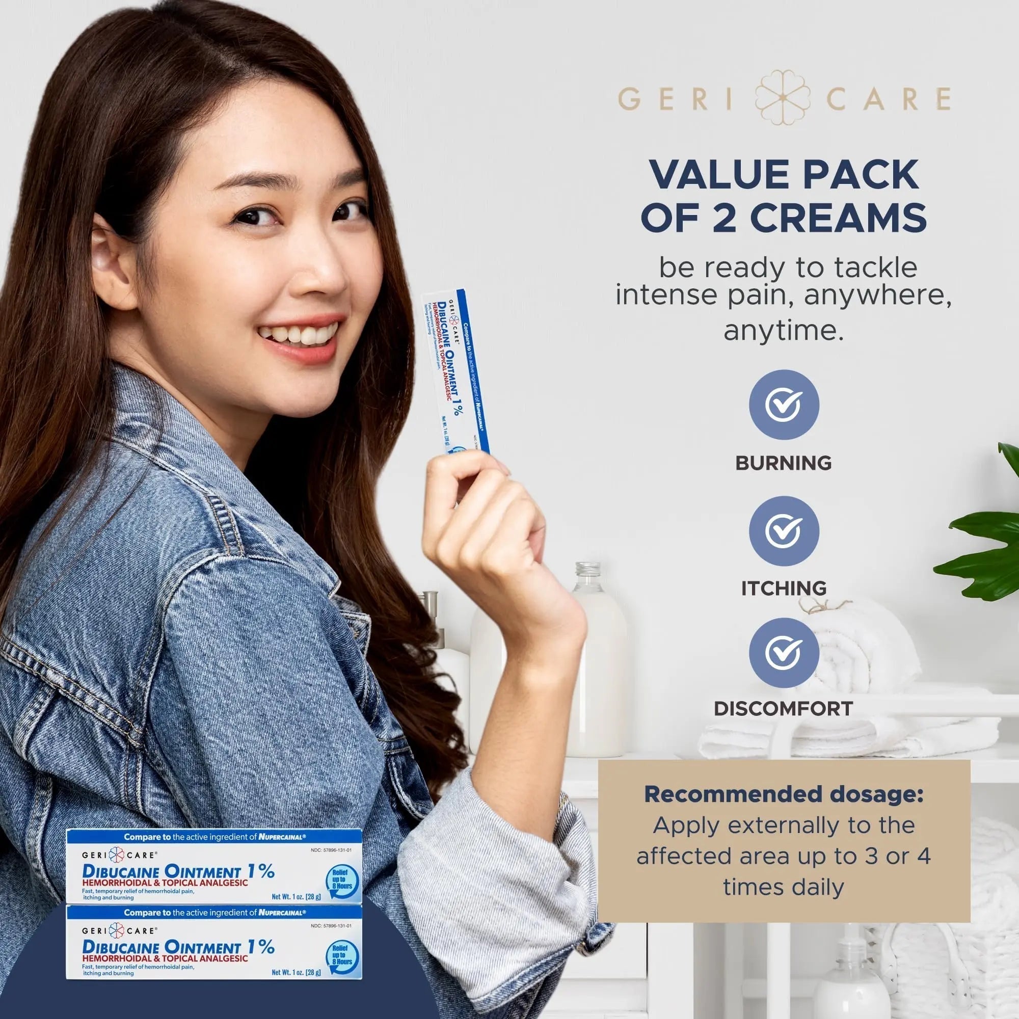 GeriCare Dibucaine Hemorroid Ointment 1% Pain-Relief Hemorrhoid Cream |Hemorroidal & Topical Analgesic| Quick Relief from Burning & Itching | Fast-Acting External Hemorrhoid Treatment 1oz (2 Pack) - TrustMedUSA