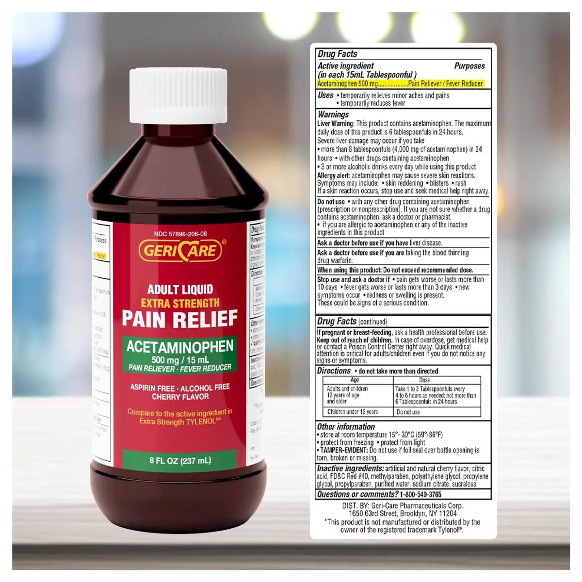 GeriCare Extra Strength Acetaminophen 500 mg Adult Liquid Pain Relief, Fever Reducer, 8 FL OZ (Pack of 1) - TrustMedUSA