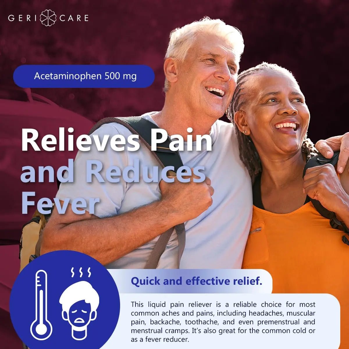 GeriCare Extra Strength Acetaminophen 500 mg Adult Liquid Pain Relief, Fever Reducer, 8 FL OZ (Pack of 1) - TrustMedUSA