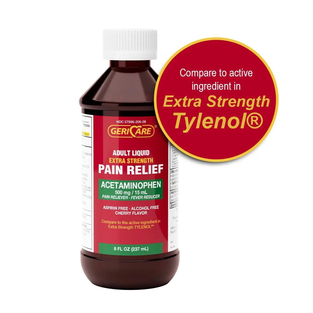 GeriCare Extra Strength Acetaminophen 500 mg Adult Liquid Pain Relief, Fever Reducer, 8 FL OZ (Pack of 1) - TrustMedUSA