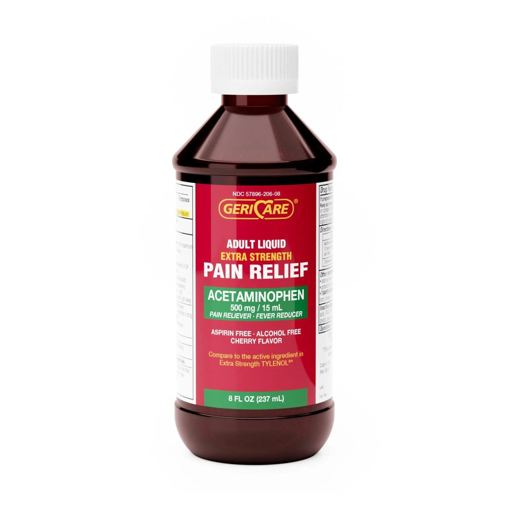 GeriCare Extra Strength Acetaminophen 500 mg Adult Liquid Pain Relief, Fever Reducer, 8 FL OZ (Pack of 1) - TrustMedUSA