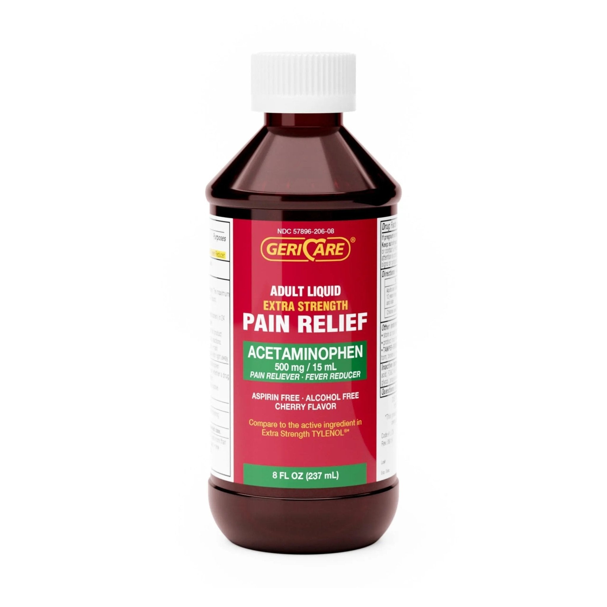 GeriCare Extra Strength Acetaminophen 500 mg Adult Liquid Pain Relief, Fever Reducer, 8 FL OZ (Pack of 1) - TrustMedUSA