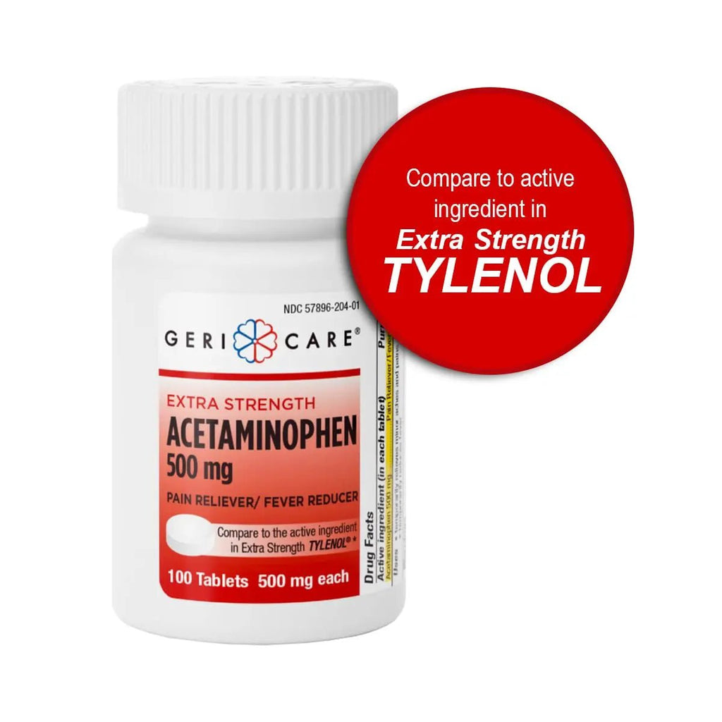 GeriCare Extra Strength Acetaminophen Pain Relief Fever Reducer Tablets, Strength 500mg Tablet | Joint, Muscle, Arthritis, Back Pain, Body Pain Relief, 100 Count (Pack of 2) - TrustMedUSA