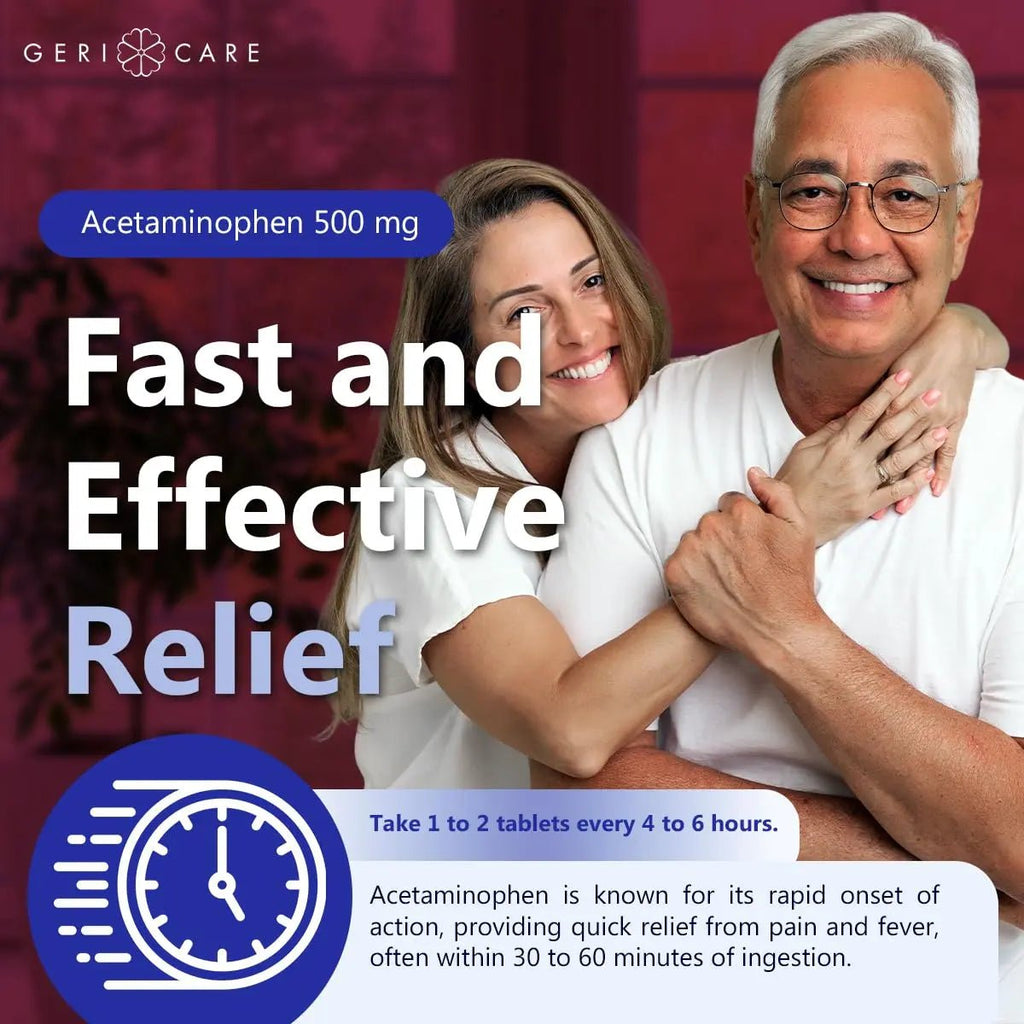 GeriCare Extra Strength Acetaminophen Pain Relief Fever Reducer Tablets, Strength 500mg Tablet | Joint, Muscle, Arthritis, Back Pain, Body Pain Relief, 100 Count (Pack of 2) - TrustMedUSA