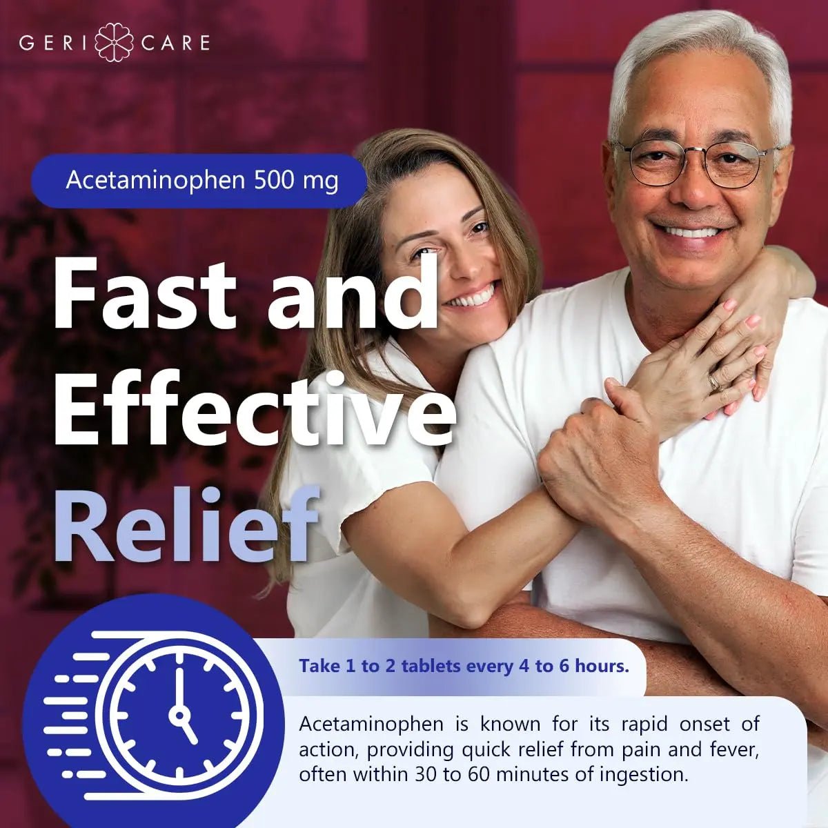 GeriCare Extra Strength Acetaminophen Pain Relief Fever Reducer Tablets, Strength 500mg Tablet | Joint, Muscle, Arthritis, Back Pain, Body Pain Relief, 100 Count (Pack of 2) - TrustMedUSA