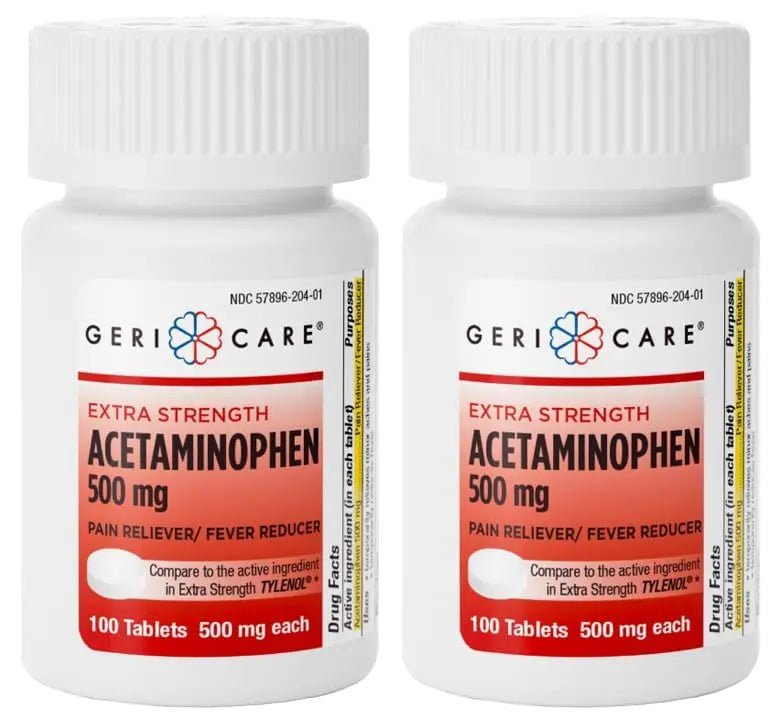 GeriCare Extra Strength Acetaminophen Pain Relief Fever Reducer Tablets, Strength 500mg Tablet | Joint, Muscle, Arthritis, Back Pain, Body Pain Relief, 100 Count (Pack of 2) - TrustMedUSA