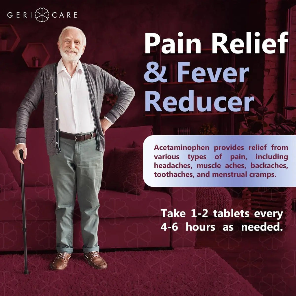 GeriCare Extra Strength Acetaminophen Pain Relief Fever Reducer Tablets, Strength 500mg Tablet | Joint, Muscle, Arthritis, Back Pain, Body Pain Relief, 100 Count (Pack of 2) - TrustMedUSA