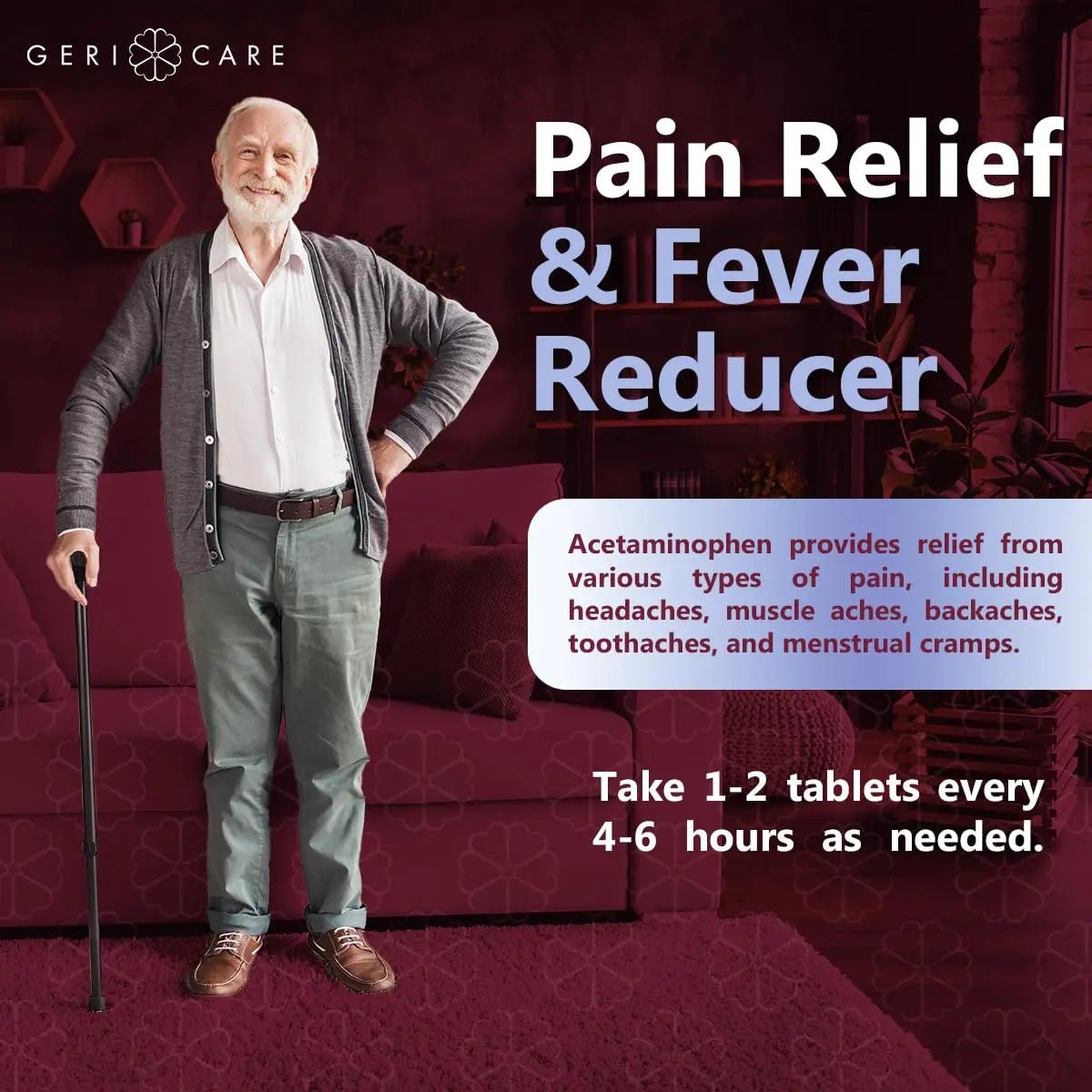 GeriCare Extra Strength Acetaminophen Pain Relief Fever Reducer Tablets, Strength 500mg Tablet | Joint, Muscle, Arthritis, Back Pain, Body Pain Relief, 100 Count (Pack of 2) - TrustMedUSA