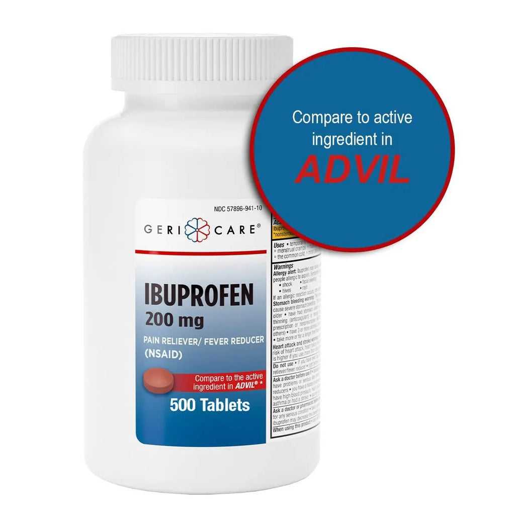 GeriCare Ibuprofen 200mg, Pain Reliever, Fever Reducer, Relieves Body Aches, 500 Count (Pack of 1) - TrustMedUSA