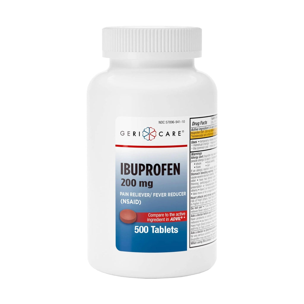 GeriCare Ibuprofen 200mg, Pain Reliever, Fever Reducer, Relieves Body Aches, 500 Count (Pack of 1) - TrustMedUSA