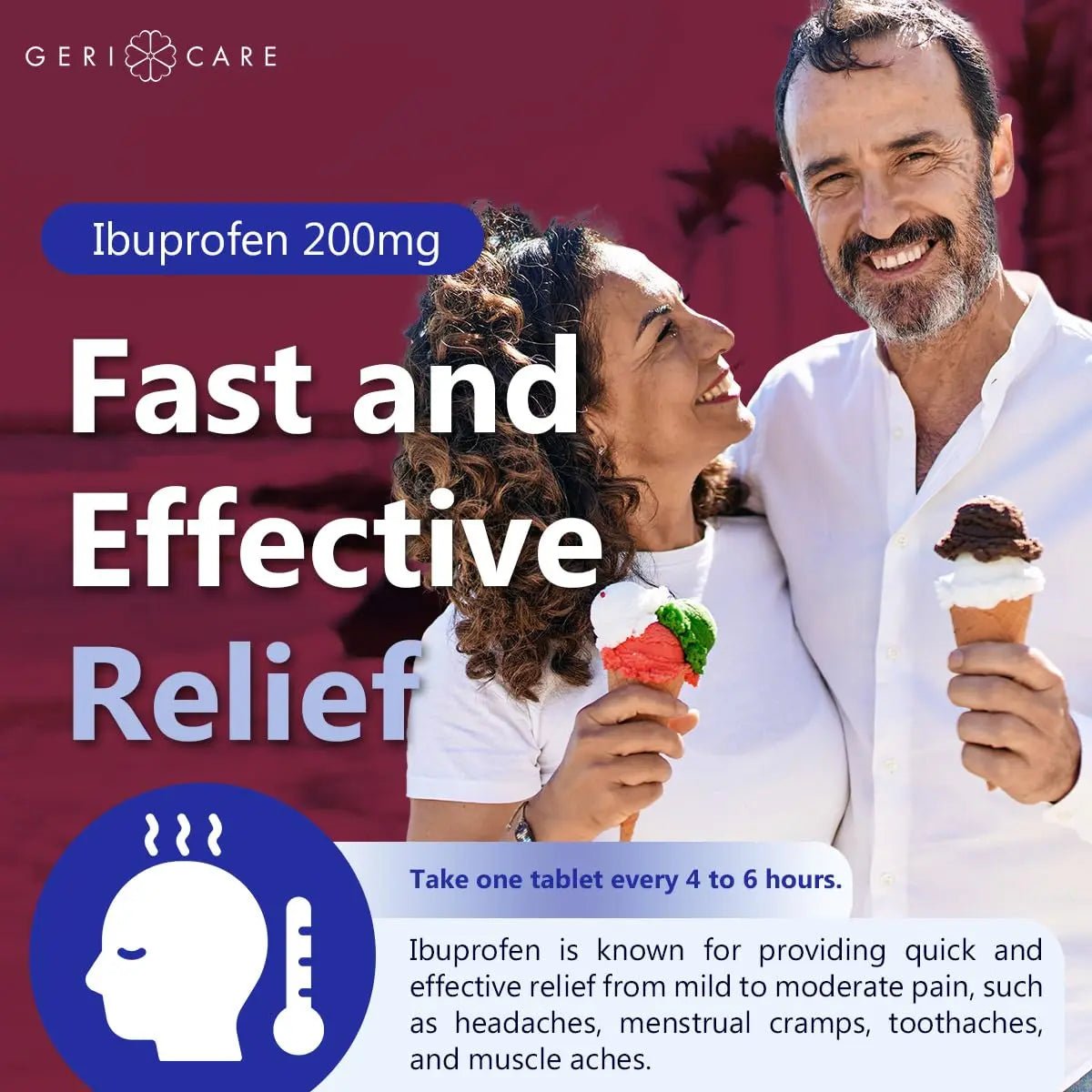 GeriCare Ibuprofen 200mg, Pain Reliever, Fever Reducer, Relieves Body Aches, 500 Count (Pack of 1) - TrustMedUSA