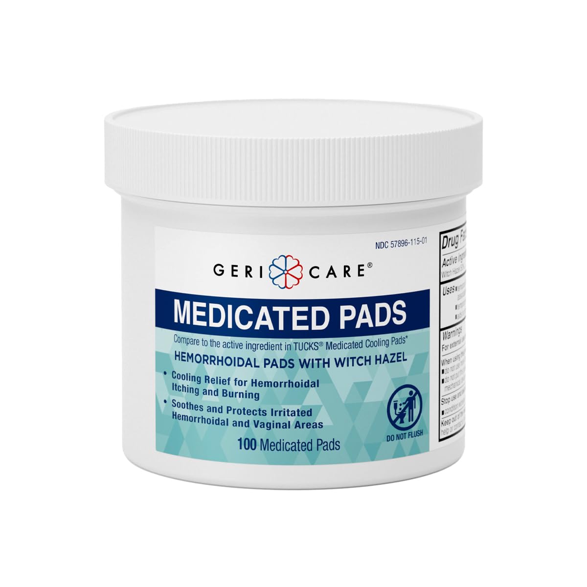 GeriCare Medicated Cooling Pads with Witch Hazel. for Soothing Itch, Discomfort, and Burning, Pre-Moistened Pads Ideal for Sensitive Areas, 100 Count (Pack of 1) - TrustMedUSA
