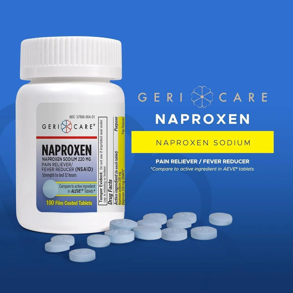 GeriCare Naproxen Sodium Tablets, 220mg (100 Count)- NSAID Extra-Strength Pain Relief for Headache, Arthritis, Muscle Aches, Menstrual Cramps- Film-Coated Naproxen, Anti-Inflammatory & Fever Reducer - TrustMedUSA