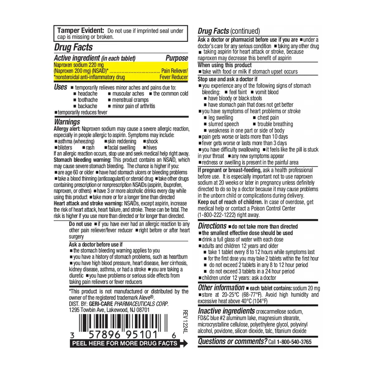 GeriCare Naproxen Sodium Tablets, 220mg (100 Count)- NSAID Extra-Strength Pain Relief for Headache, Arthritis, Muscle Aches, Menstrual Cramps- Film-Coated Naproxen, Anti-Inflammatory & Fever Reducer - TrustMedUSA