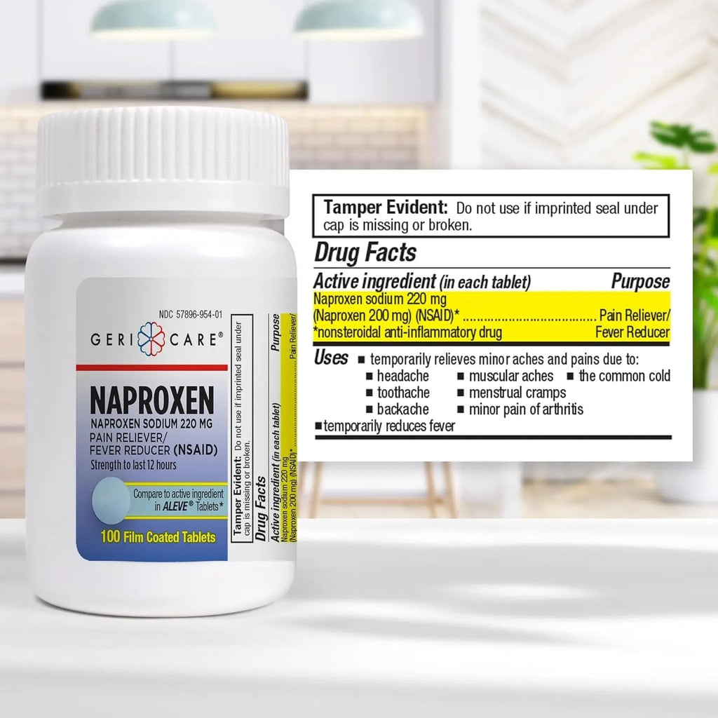 GeriCare Naproxen Sodium Tablets, 220mg (100 Count)- NSAID Extra-Strength Pain Relief for Headache, Arthritis, Muscle Aches, Menstrual Cramps- Film-Coated Naproxen, Anti-Inflammatory & Fever Reducer - TrustMedUSA