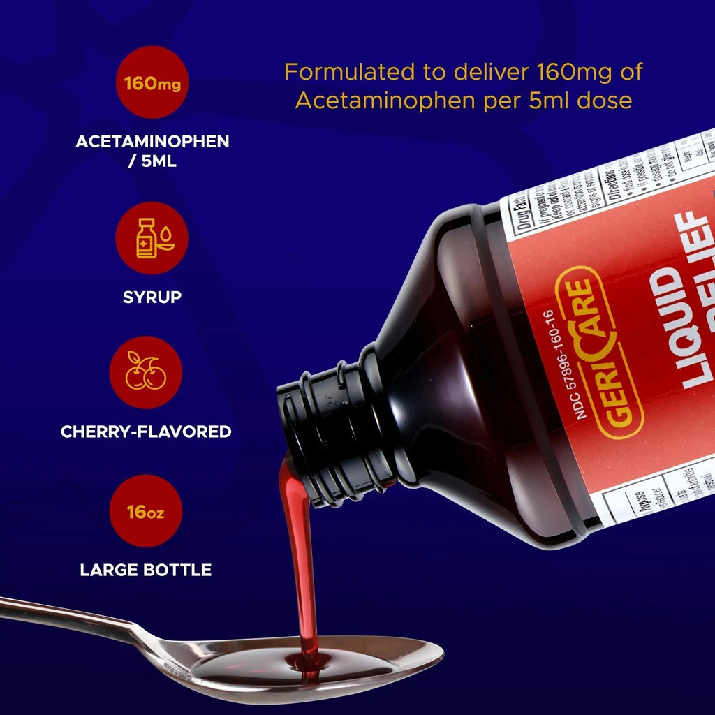 GeriCare Regular Strength Liquid Acetaminophen 160 mg, Pain Reliever, Fever Reducer, Aspirin & Alcohol Free, Cherry Flavored 16 Fl Oz (Pack of 2) - TrustMedUSA