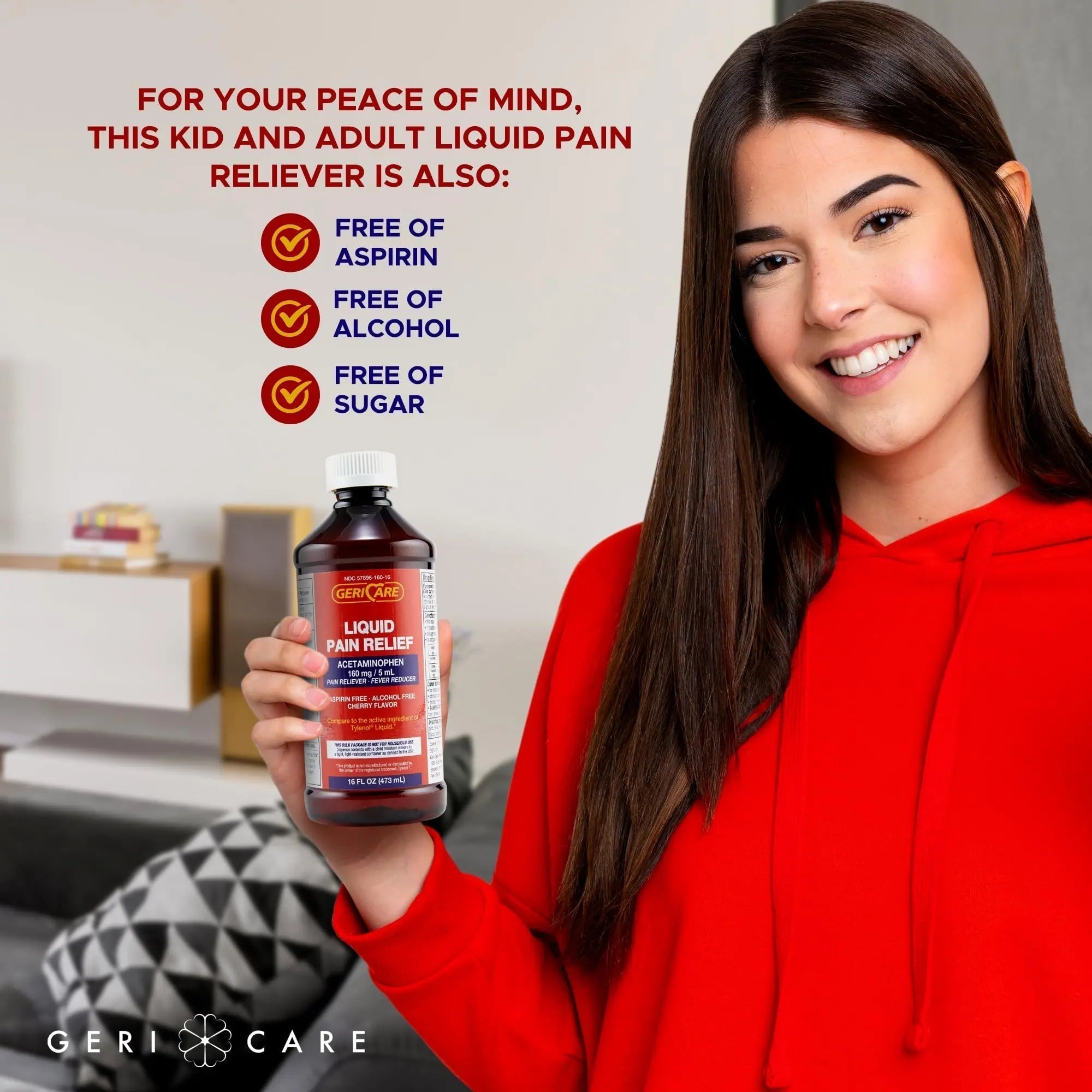 GeriCare Regular Strength Liquid Acetaminophen 160 mg, Pain Reliever, Fever Reducer, Aspirin & Alcohol Free, Cherry Flavored 16 Fl Oz (Pack of 2) - TrustMedUSA