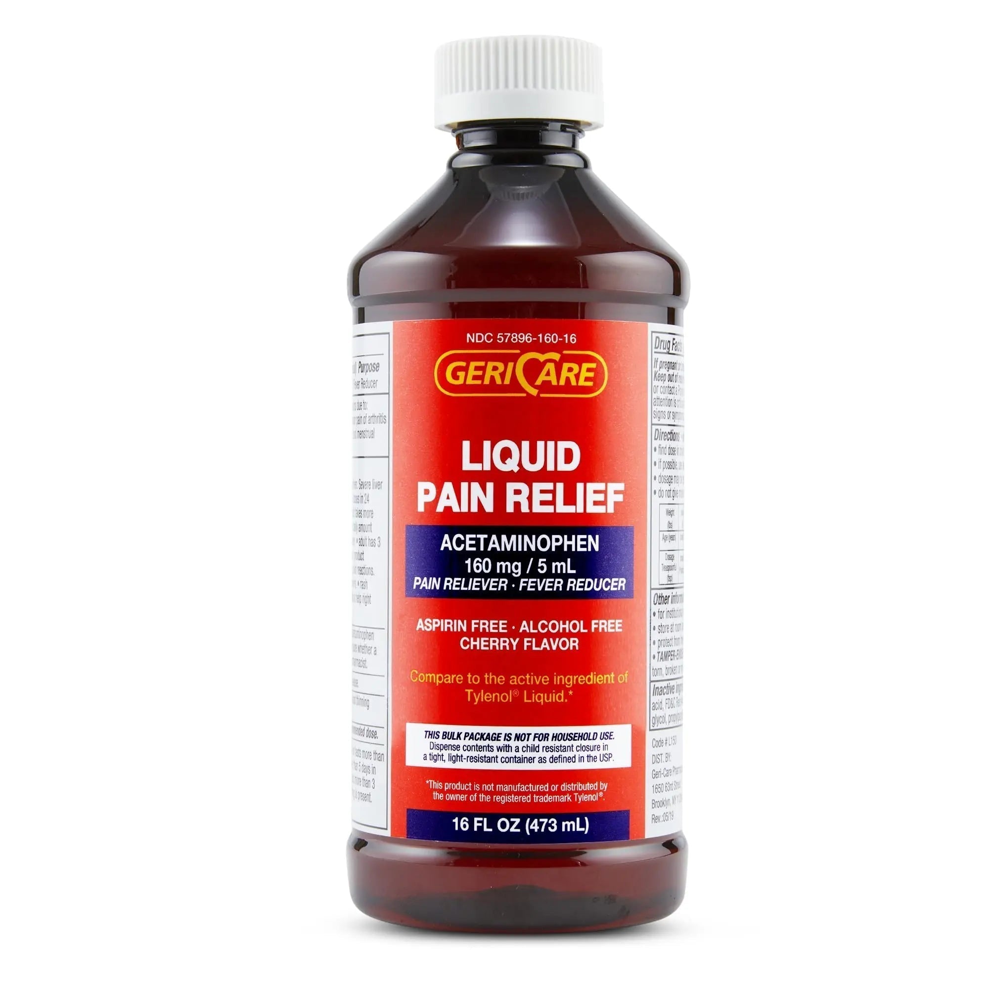 GeriCare Regular Strength Liquid Acetaminophen 160 mg, Pain Reliever, Fever Reducer, Aspirin & Alcohol Free, Cherry Flavored 16 Fl Oz (Pack of 2) - TrustMedUSA