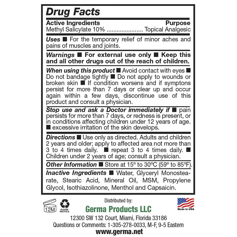 Germa Liniment Udder Plus. Natural Topical Analgesic Ointment. Relief for Pain and Aches in Joints and Back. With Chile Extract. 6 oz - TrustMedUSA