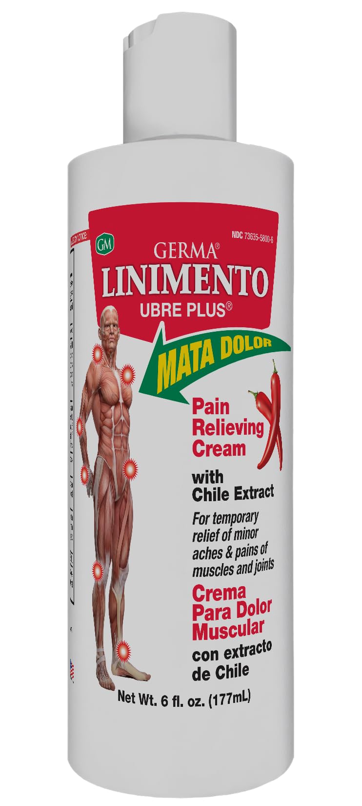 Germa Liniment Udder Plus. Natural Topical Analgesic Ointment. Relief for Pain and Aches in Joints and Back. With Chile Extract. 6 oz. Pack of 3 - TrustMedUSA