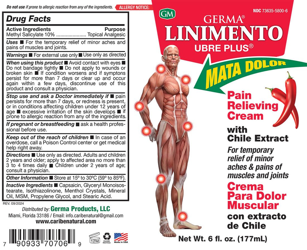 Germa Liniment Udder Plus. Natural Topical Analgesic Ointment. Relief for Pain and Aches in Joints and Back. With Chile Extract. 6 oz. Pack of 3 - TrustMedUSA