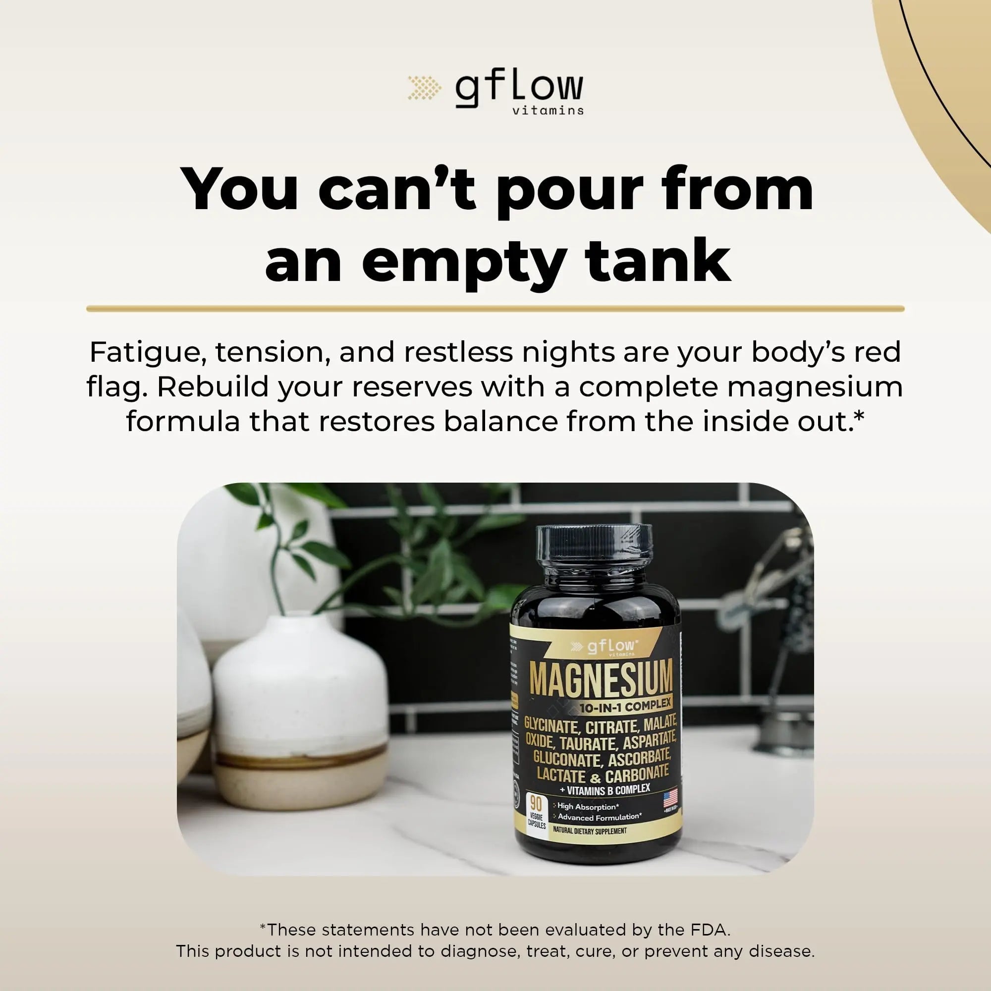 gflow vitamins Magnesium Complex Supplement - 10 Active Forms, Glycinate, Citrate, Malate, Oxide, Taurate, Aspartate, Gluconate, Ascorbate, Lactate, Carbonate, Plus More with Vitamin C B1 B2 B6 B12 - TrustMedUSA