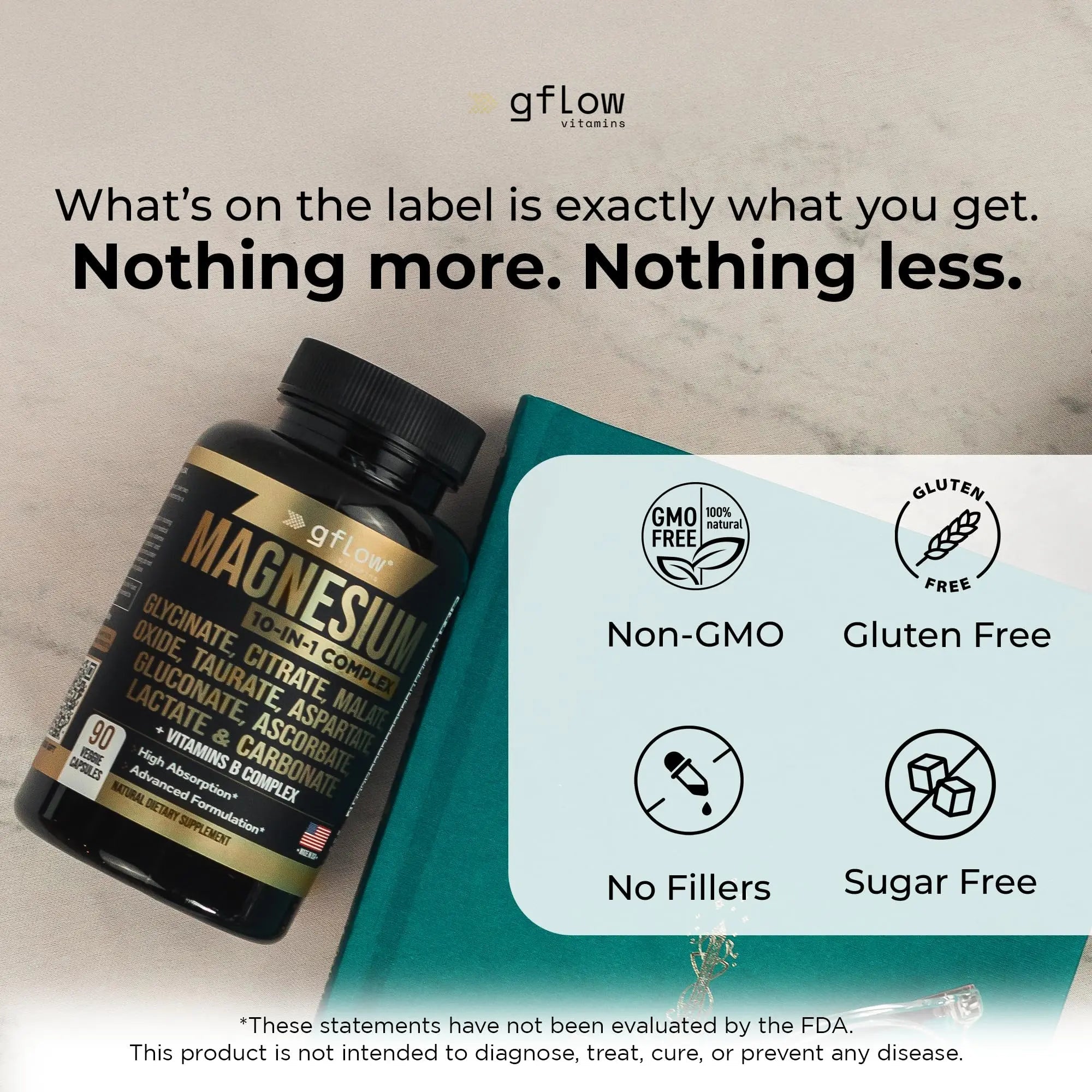 gflow vitamins Magnesium Complex Supplement - 10 Active Forms, Glycinate, Citrate, Malate, Oxide, Taurate, Aspartate, Gluconate, Ascorbate, Lactate, Carbonate, Plus More with Vitamin C B1 B2 B6 B12 - TrustMedUSA
