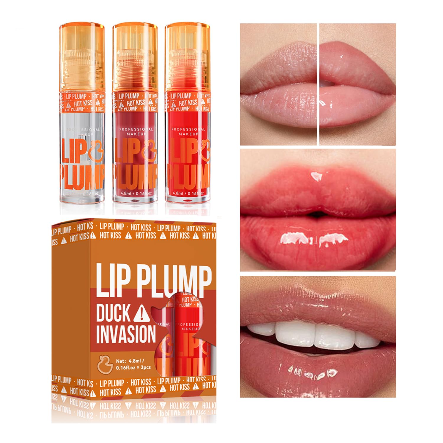 GHFCZOO 3 Colors Duck Lip Plumper Gloss, Hydrating Glitter Shine Primer Lip Tint, Non-Sticky Korean Plumping Lip Oil, Moisturizing Tinted Lip Balm for Sexy, Glossy Lips (Set A, 3pcs/set) - TrustMedUSA