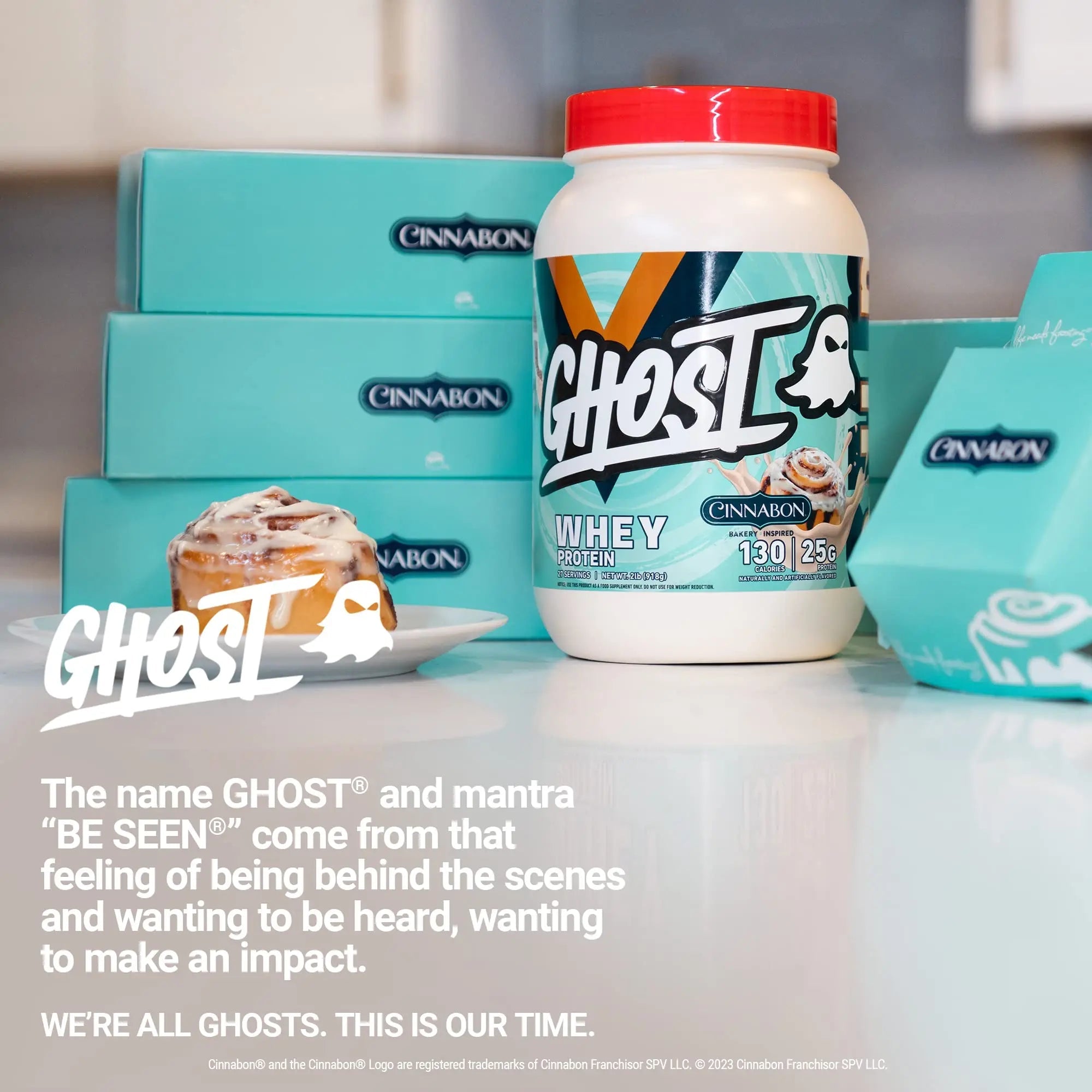 GHOST Whey Protein Powder, Cinnabon - 2LB Tub, 25G of Protein - Cinnamon Roll Flavore - TrustMedUSA