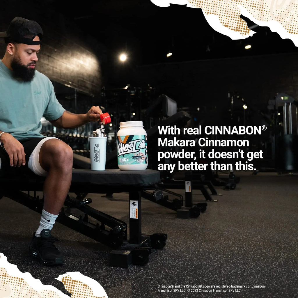 GHOST Whey Protein Powder, Cinnabon - 2LB Tub, 25G of Protein - Cinnamon Roll Flavore - TrustMedUSA