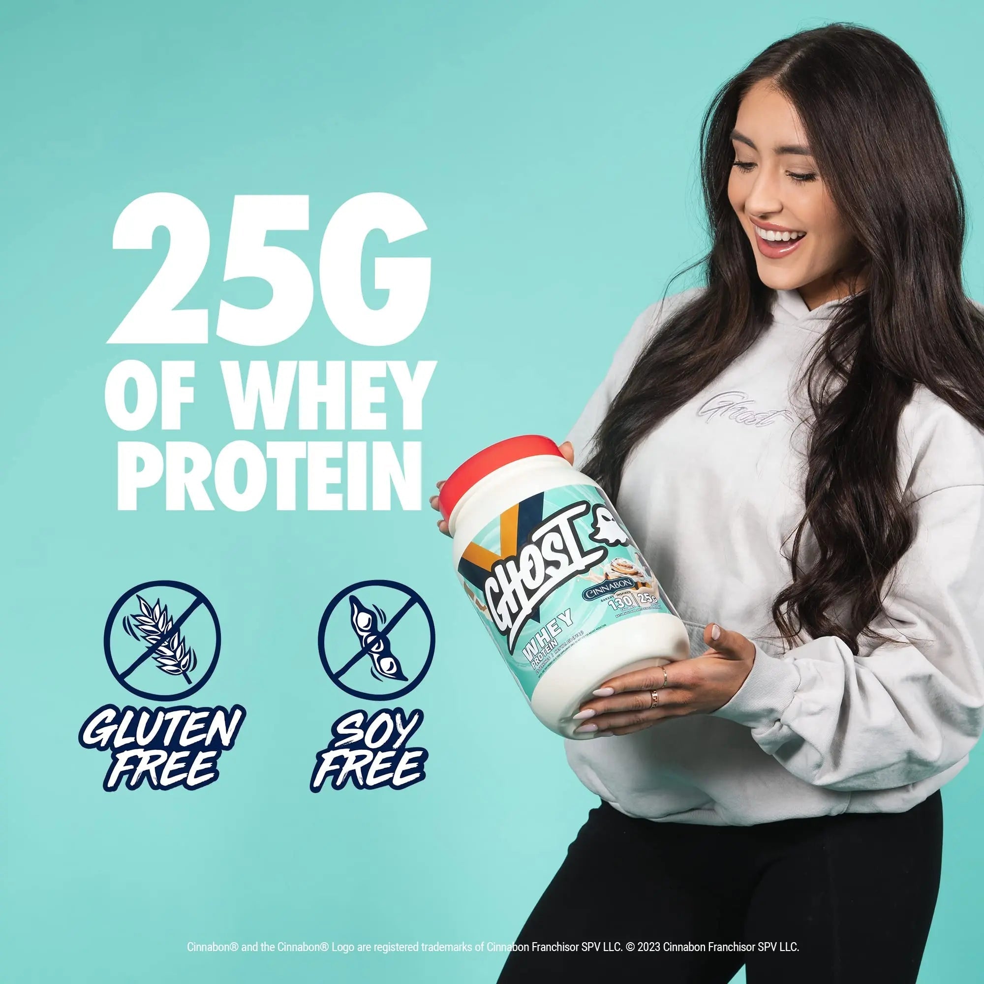 GHOST Whey Protein Powder, Cinnabon - 2LB Tub, 25G of Protein - Cinnamon Roll Flavore - TrustMedUSA
