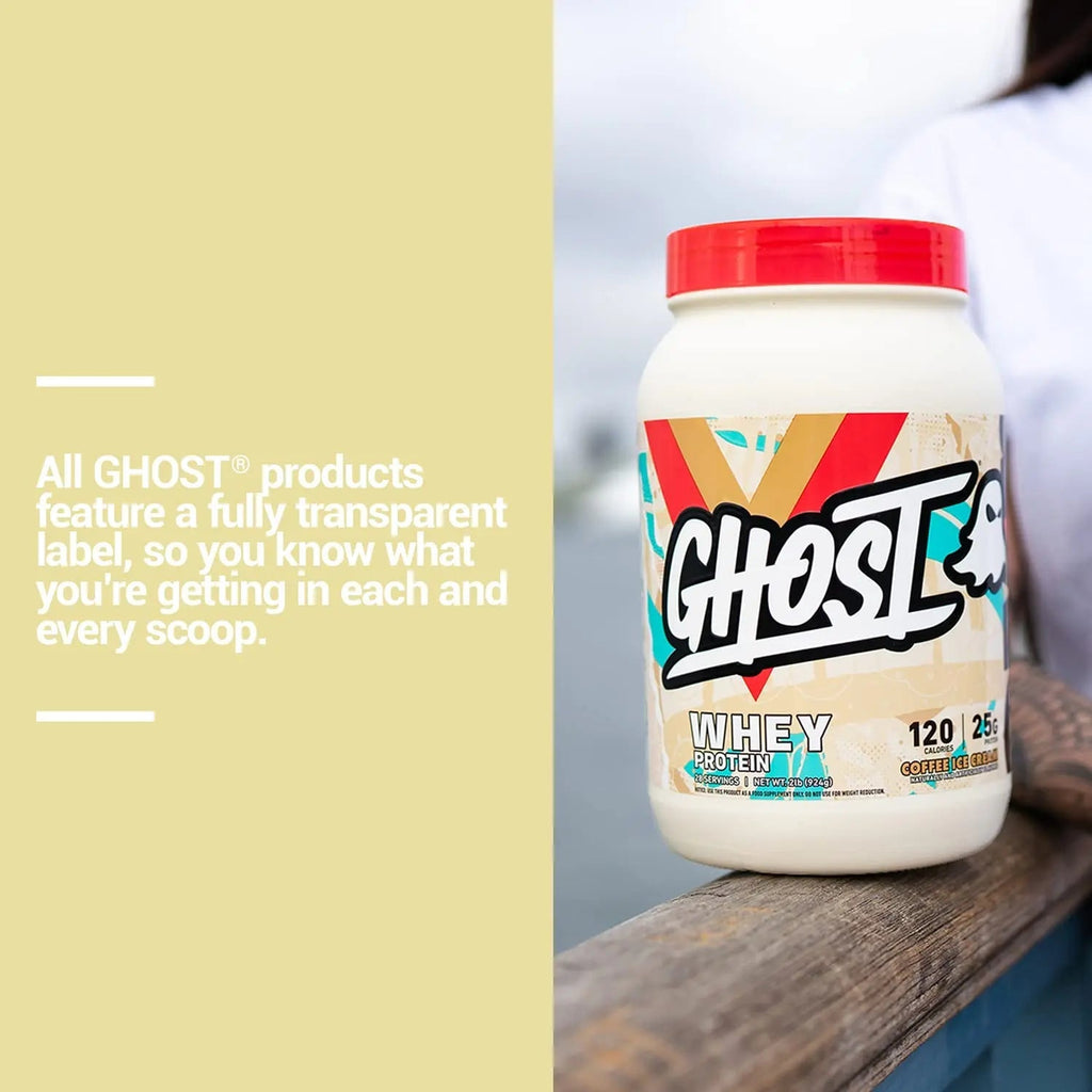 GHOST Whey Protein Powder, Coffee Ice Cream - 2LB Tub, 25G of Protein - Flavored Isolate - TrustMedUSA