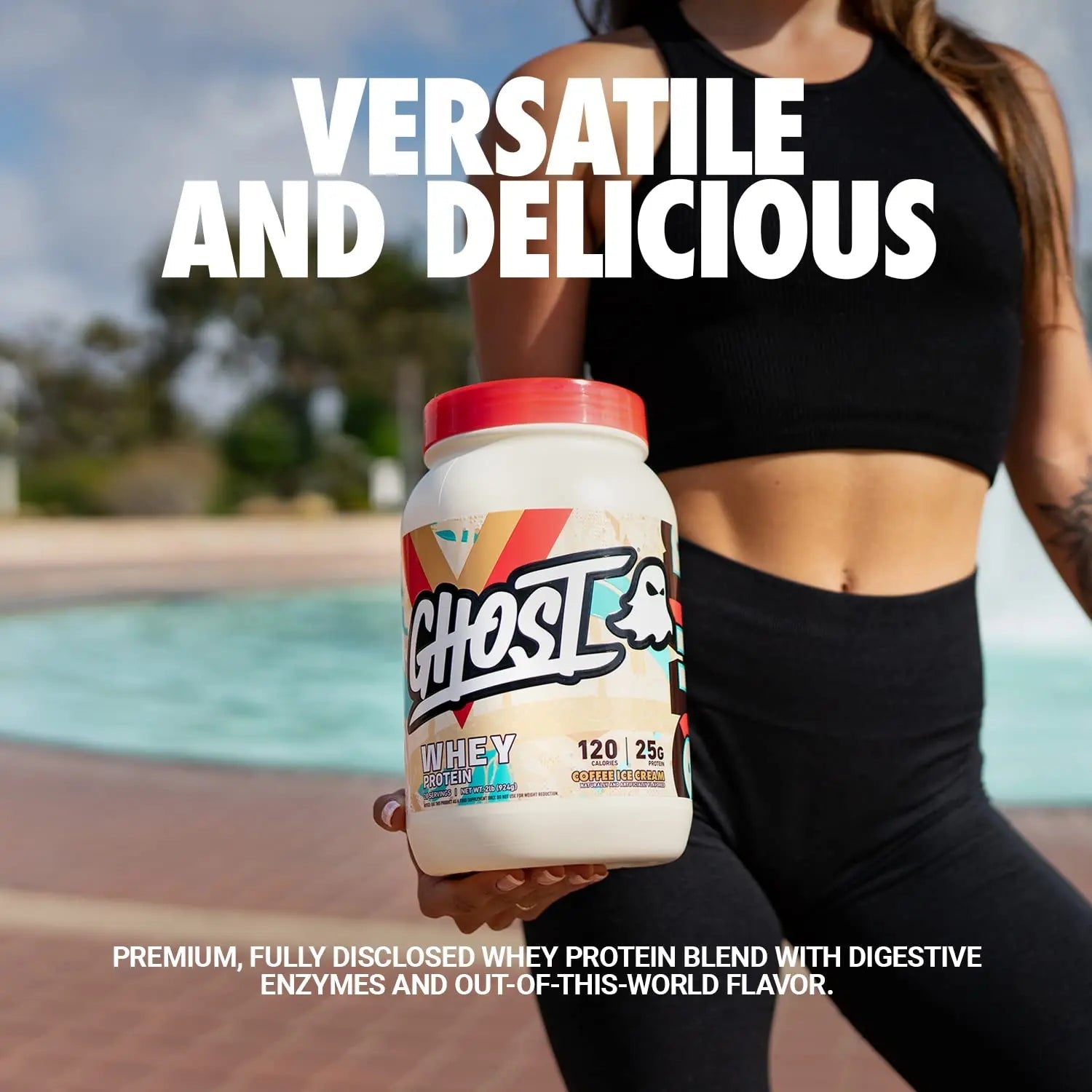 GHOST Whey Protein Powder, Coffee Ice Cream - 2LB Tub, 25G of Protein - Flavored Isolate - TrustMedUSA