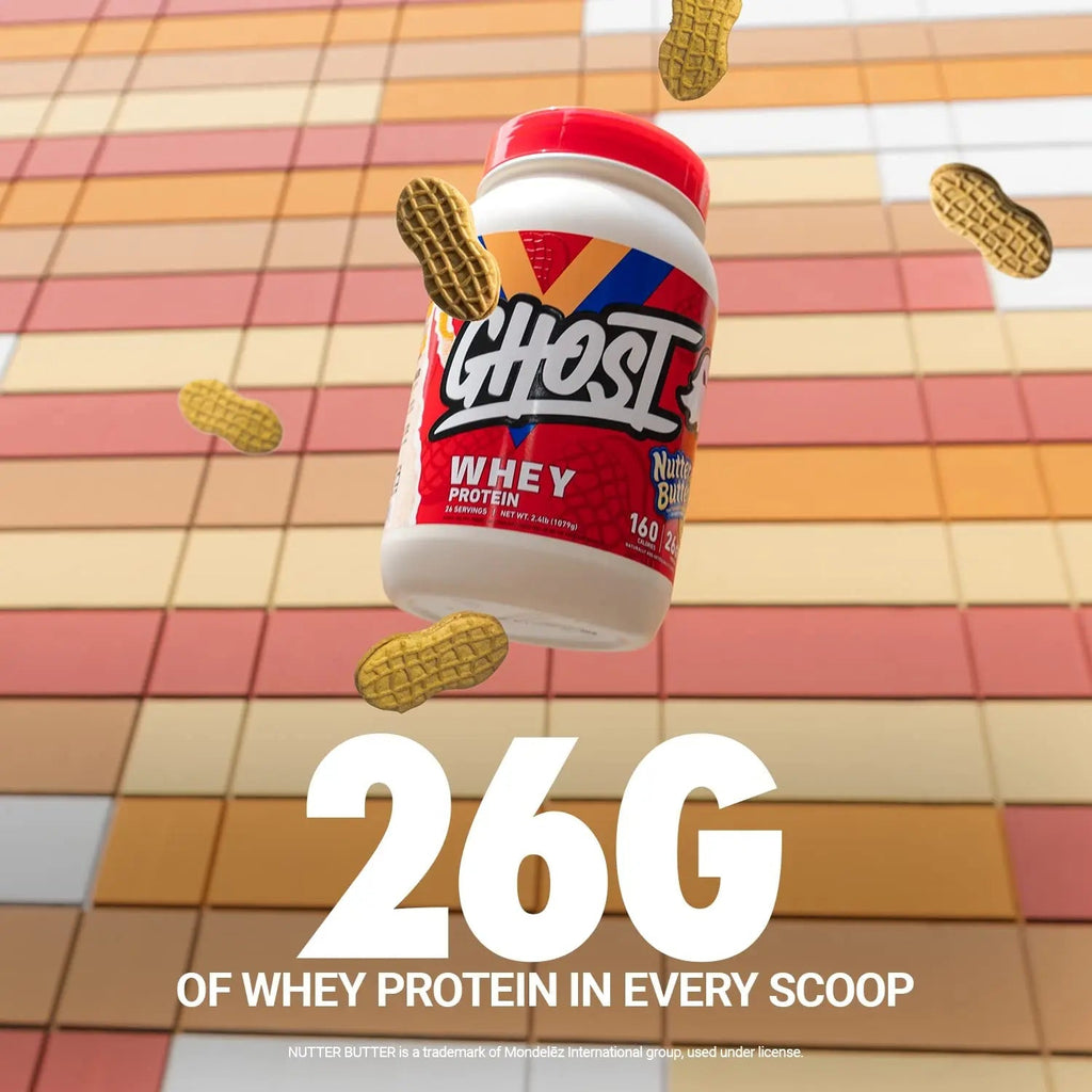 GHOST Whey Protein Powder, Nutter Butter - 2LB Tub, 26G of Protein - Peanut Butter - TrustMedUSA