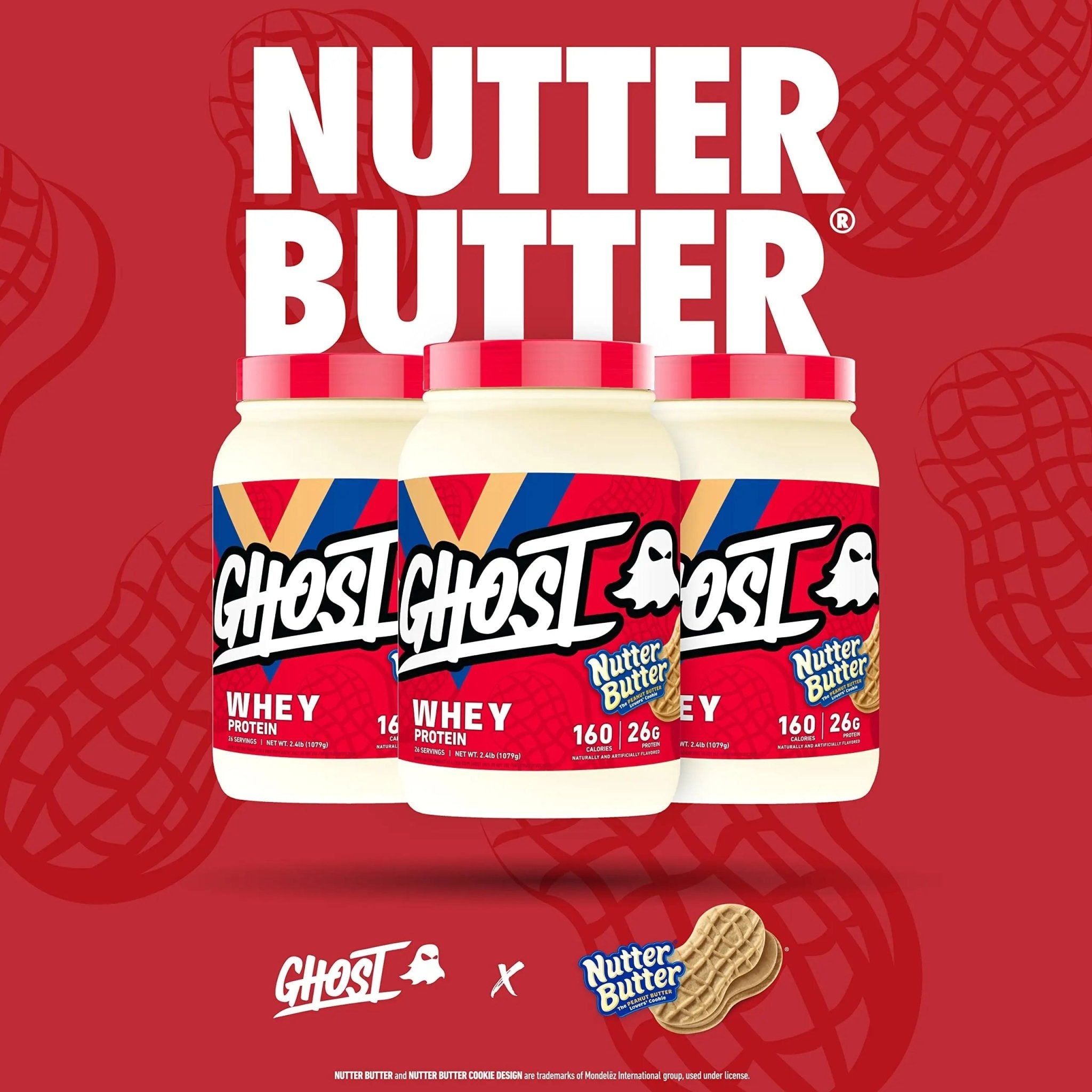 GHOST Whey Protein Powder, Nutter Butter - 2LB Tub, 26G of Protein - Peanut Butter - TrustMedUSA