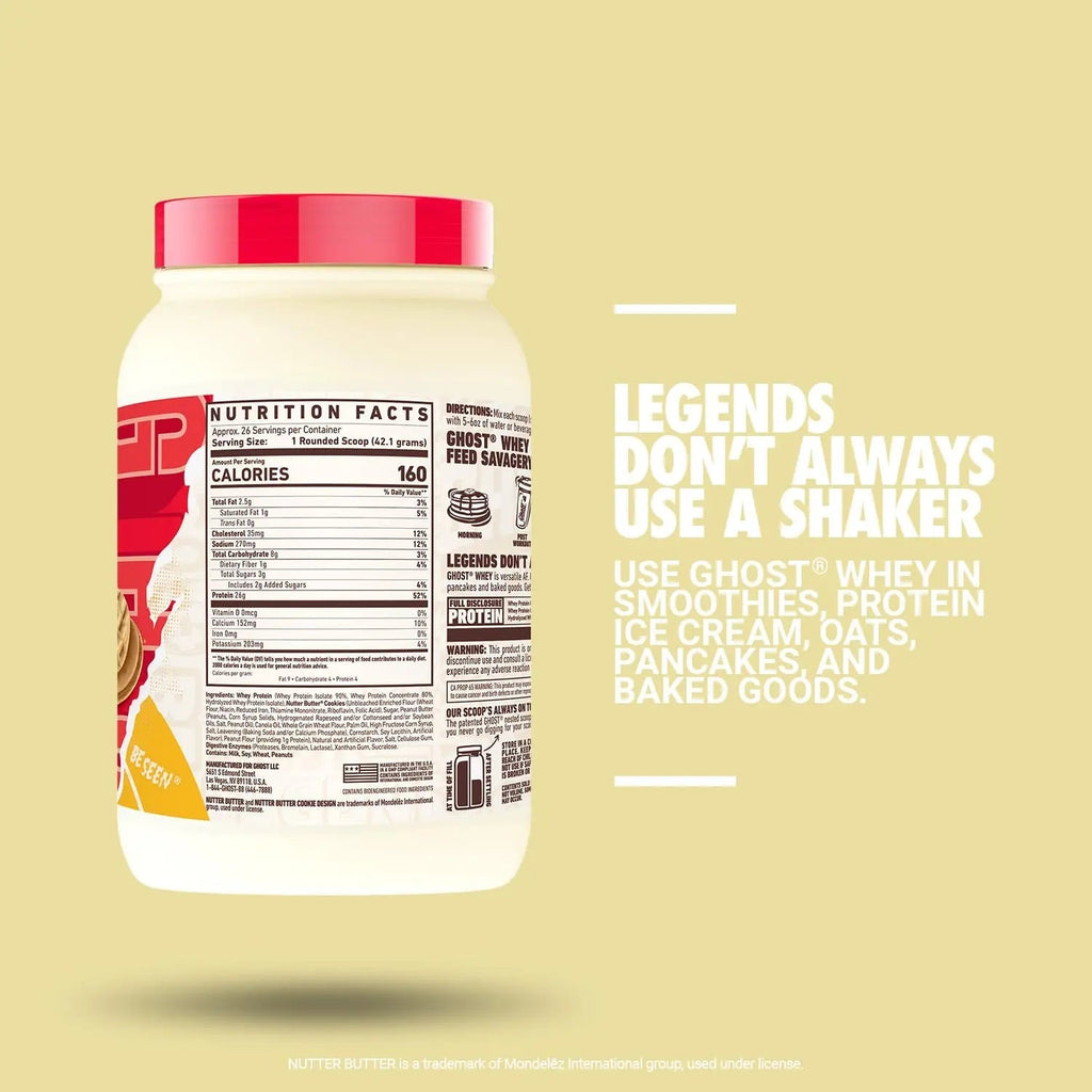 GHOST Whey Protein Powder, Nutter Butter - 2LB Tub, 26G of Protein - Peanut Butter - TrustMedUSA